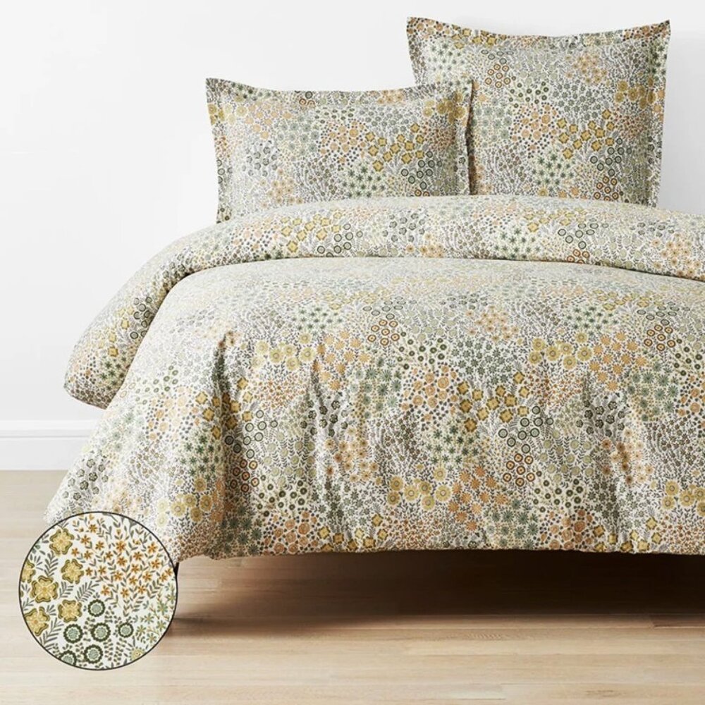 NEW! Company Store Percale Cotton ADLEY Olive Ditsy Floral Duvet Cover Twin XL